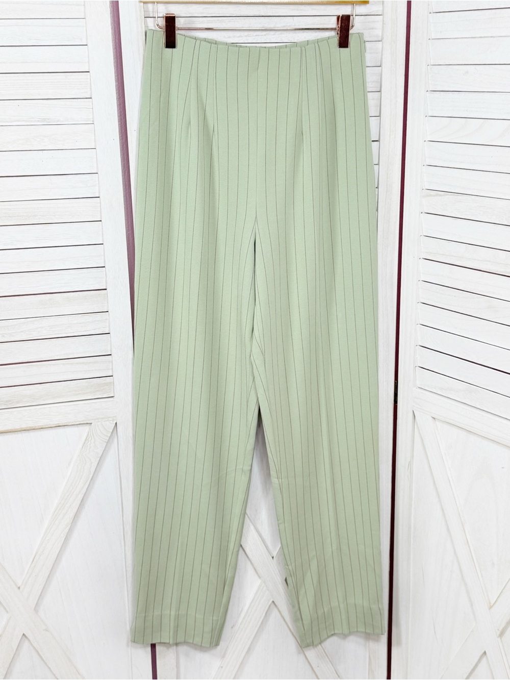 Vintage 90s Super Slimmer Pinstripe Trouser Pants High Waist Green Pink Small 8